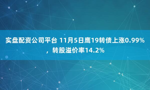 实盘配资公司平台 11月5日鹰19转债上涨0.99%，转股溢价率14.2%